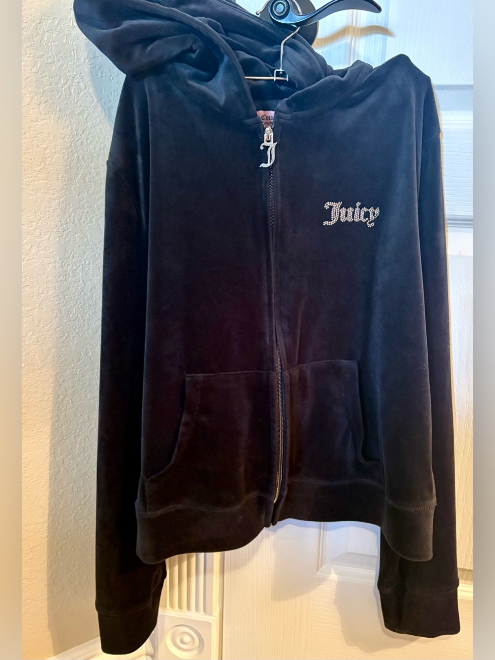 Juicy Couture Pink Label on Black Velour Hoodie